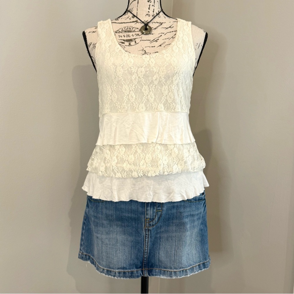 y2k white lace tiered tank